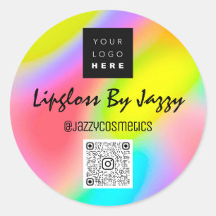 Thank You Business QR Code Logo Rainbow Classic Round Sticker