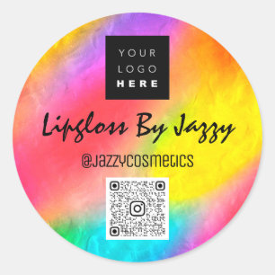 Thank You Business QR Code Logo Rainbow Holograph Classic Round Sticker