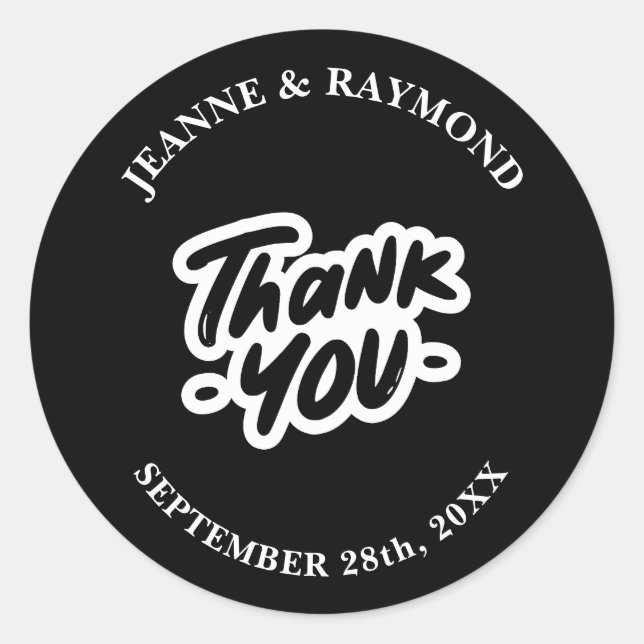 Thank You Calligraphy Script Black Wedding Favour Classic Round Sticker (Front)