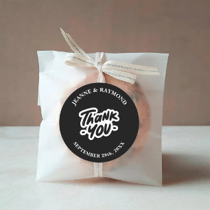 Thank You Calligraphy Script Black Wedding Favour Classic Round Sticker