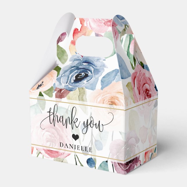 Thank You Calligraphy Script Watercolor Flowers Favor Box (Front Side)