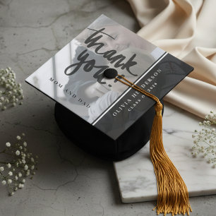 Thank You Calligraphy Senior Photo Graduation Cap Topper
