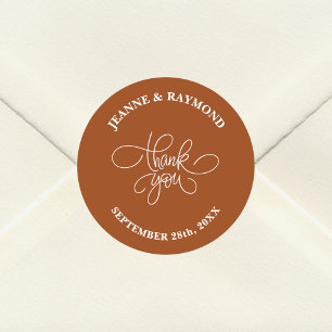 Thank You Calligraphy Terracotta Wedding Favour Classic Round Sticker