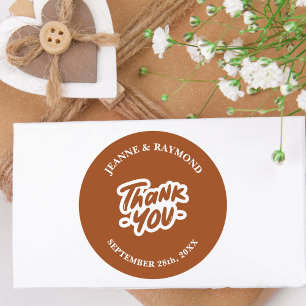 Thank You Calligraphy Terracotta Wedding Favour Classic Round Sticker