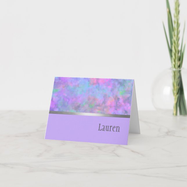 Thank You Card Abstract Purple Pink Blue Silver (Front)