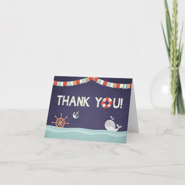 Thank you card Ahoy it's a boy nautical Ocean (Front)