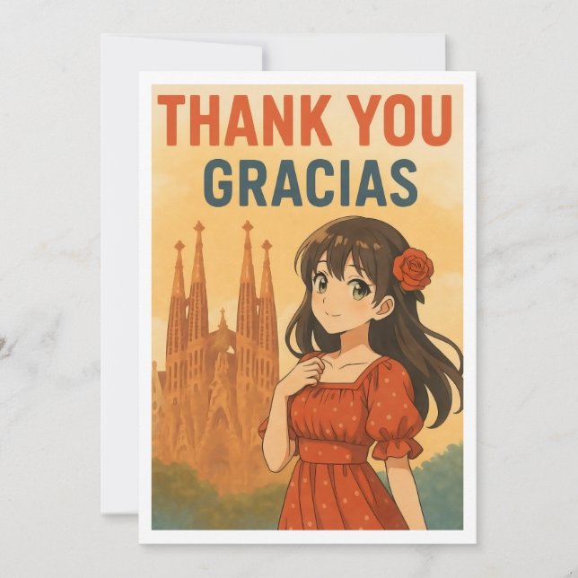 Thank You Card - Anime Girl in Spain (Front)