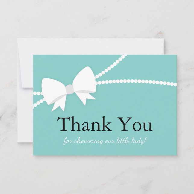 Thank You Card, Baby Shower, Blue, Pearls (Front)