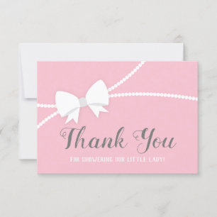 Thank You Card, Baby Shower, Pink, Grey