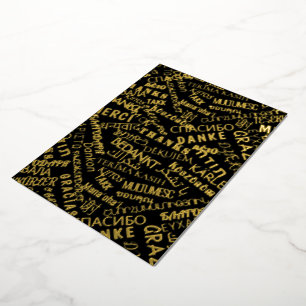 Thank You Card Black Gold Foil Multi Language Word