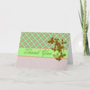 Thank you card blank green pink plaid