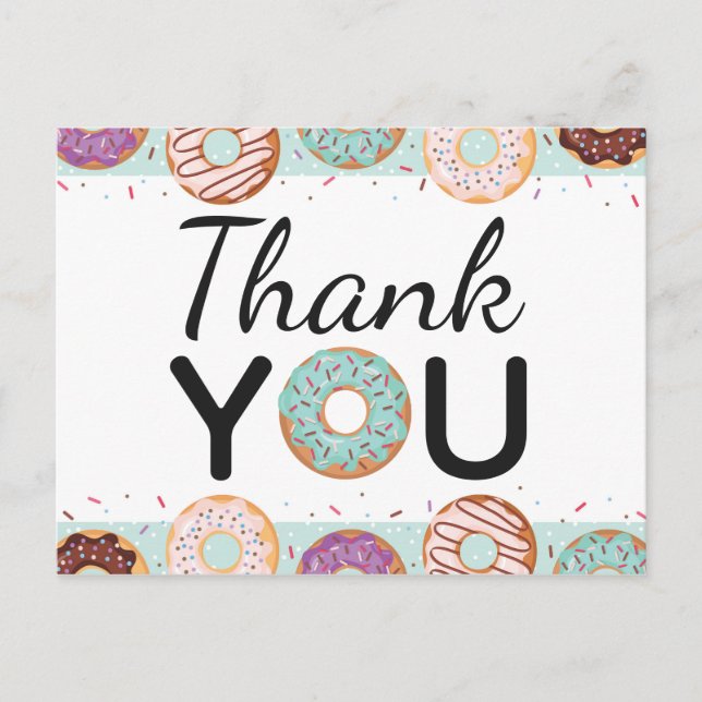 THANK YOU Card Blue Iced Doughnuts Birthday Party (Front)