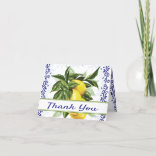 Thank You Card Blue Toile Lemons Customized