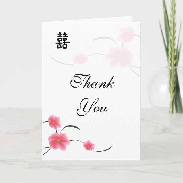 Thank You Card Cherry Blossom Double Happiness (Front)