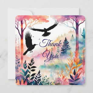 Thank You Card Crows in a Peaceful Colourful Fores