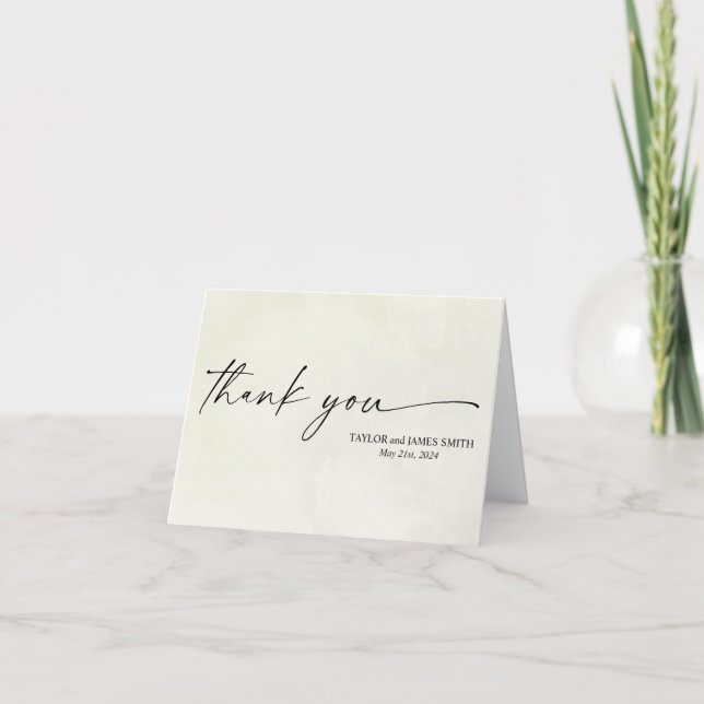 Thank you Card cursive blue and green flowers (Front)