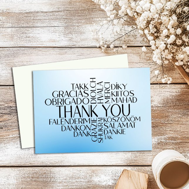 Thank You Card Different Languages Blue Watercolor (Creator Uploaded)