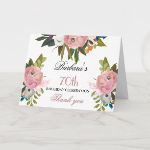 Thank You Card Elegant Floral 70th Birthday Party 
