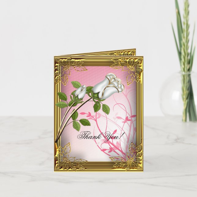 Thank You Card Elite Pink White Rose Gold (Front)