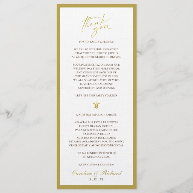 Thank you Card . English and Spanish  (Front)