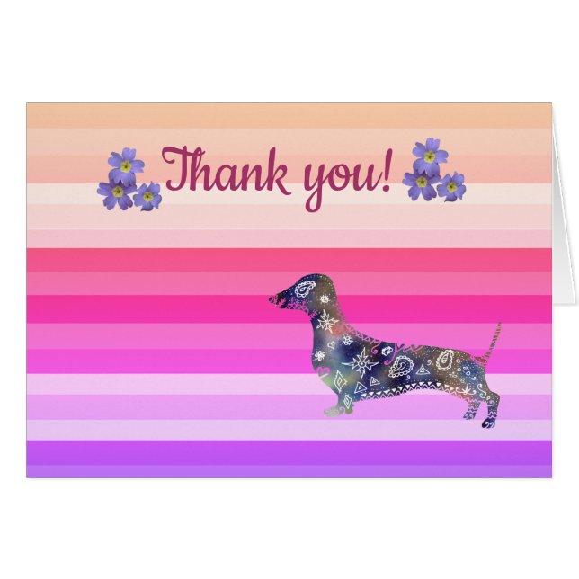 Thank you Card Flowers Dachshund (Front Horizontal)