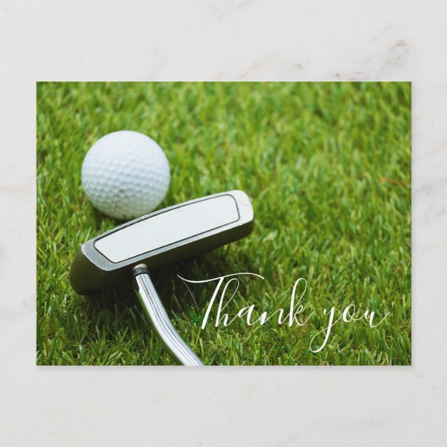 Thank you card for golfer with golf ball & Putter (Front)