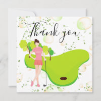 Thank you card for golfer with Lady woman golfer 