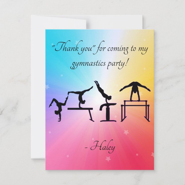 Thank you card for Gymnastics Birthday Party (Front)