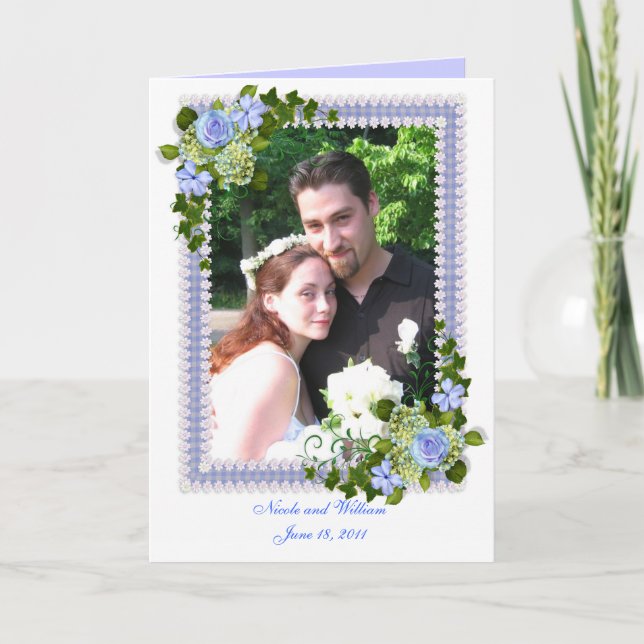 Thank you card for photo with blue floral frame (Front)