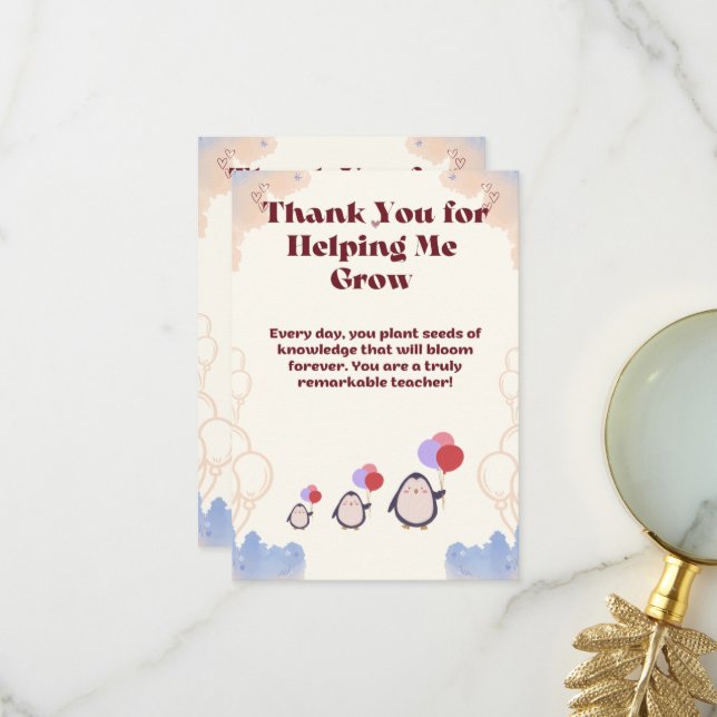 Thank you card for teachers. (Front/Back In Situ)