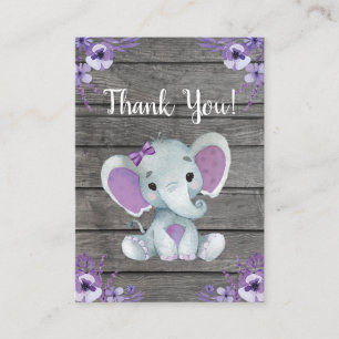 Thank You Card Girl Elephant Shower Purple Rustic