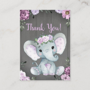 Thank You Card Girl Elephant Shower Purple Rustic