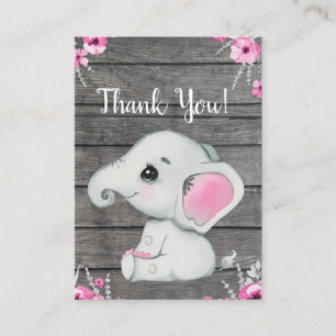 Thank You Card Girl Elephant Shower Rustic