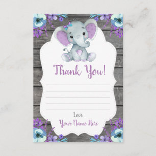 Thank You Card Girl Elephant Shower with Flowers