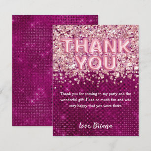 Thank You Card Girly Magenta Pink Glitter Balloons