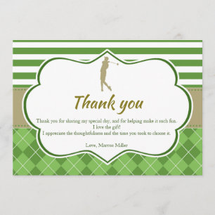 Thank you card green gold golf personalized
