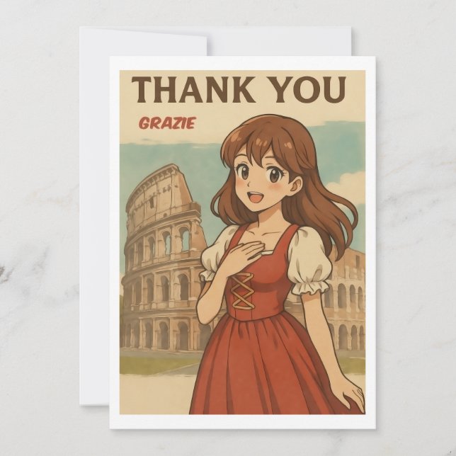 Thank You Card - Italian Anime Girl in Rome (Front)