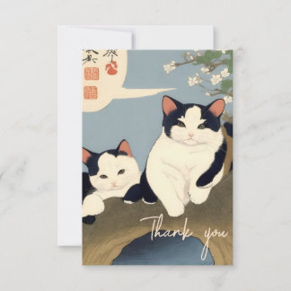 Thank You Card – Japanese Cats Blossom Scene