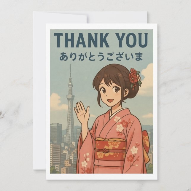 Thank You Card - Japanese Kimono Girl in Tokyo (Front)