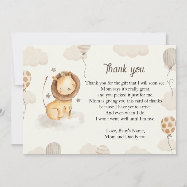 Thank you card lion little king personalized (Front)