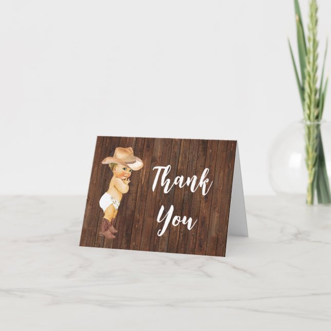 Thank You Card Little Cowboy Pink Baby Shower (Front)