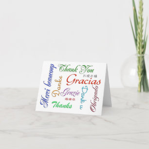Thank you card. Many languages, custom greeting