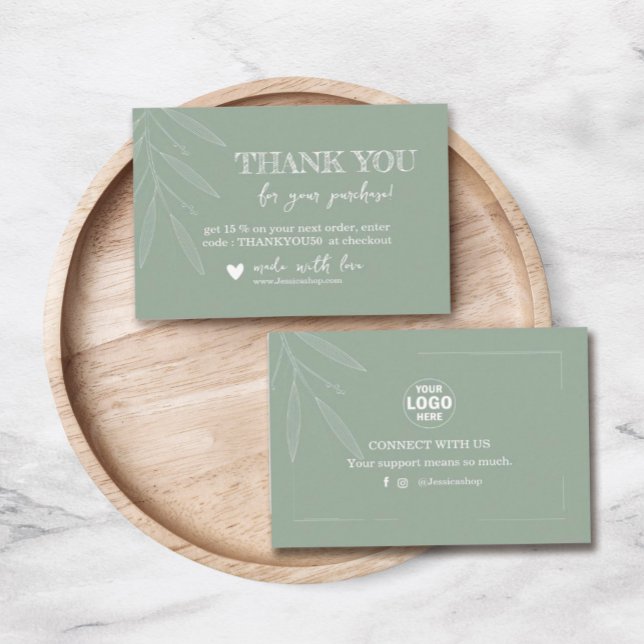 Thank You Card Minimal Leaf | Sage Green (#greeneryinteriordesign #script #modern #Customlogo #pastellightsagegreen #Minimalleaf # whimsical)