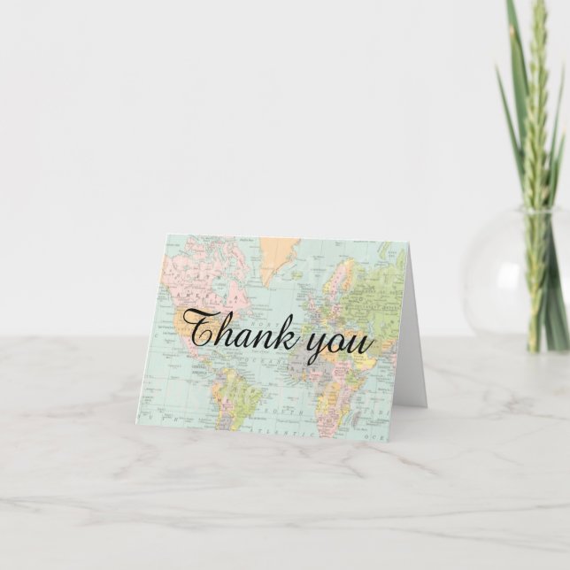 Thank You Card - Multicolor World Map (Front)