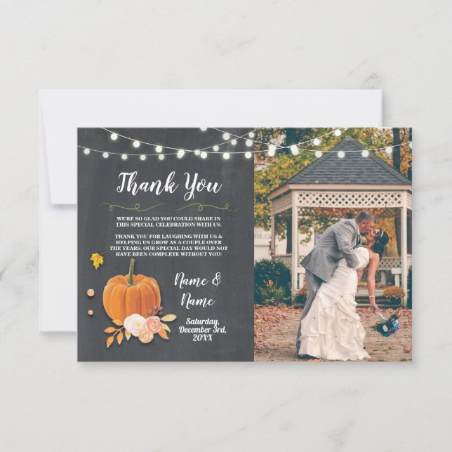 Thank You Card Photo Pumpkin Lights Jar Chalk (Front)