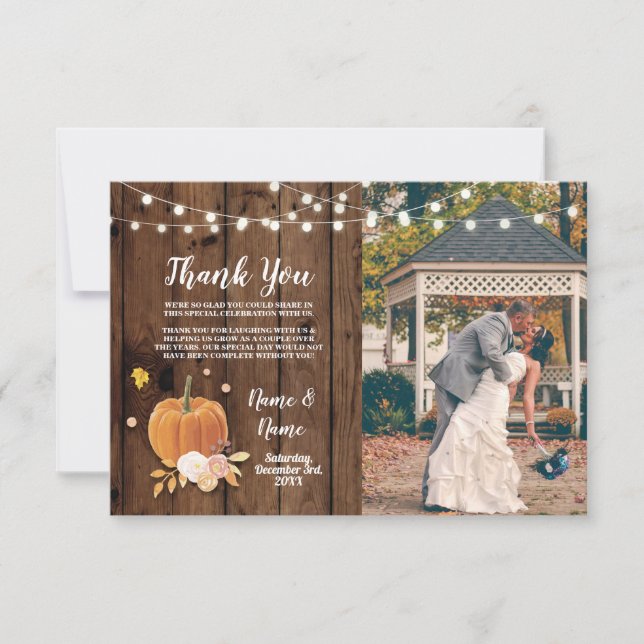 Thank You Card Photo Pumpkin Lights Wood (Front)