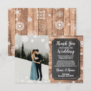 Thank You Card Photo Rustic Winter Snowflakes Wood