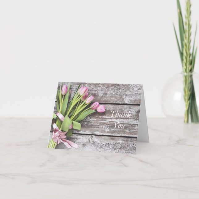 Thank You Card--Pink Tulips & Wood (Front)