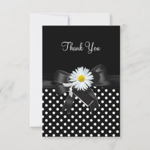 Thank You Card Polka Dot Black White Flower