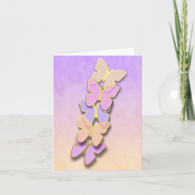 Thank You Card Purple and Orange Butterflies Ombre (Front)